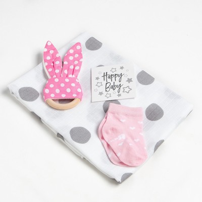 Набор для новорожденного «Крошка Я» Baby, пелёнка муслиновая 75×120 см, носки 8-10 см, аксессуар