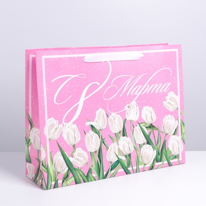 Пакет подарочный ламинированный, упаковка, «Тюльпаны», L 40 х 31 х 11,5 см - Фото 1