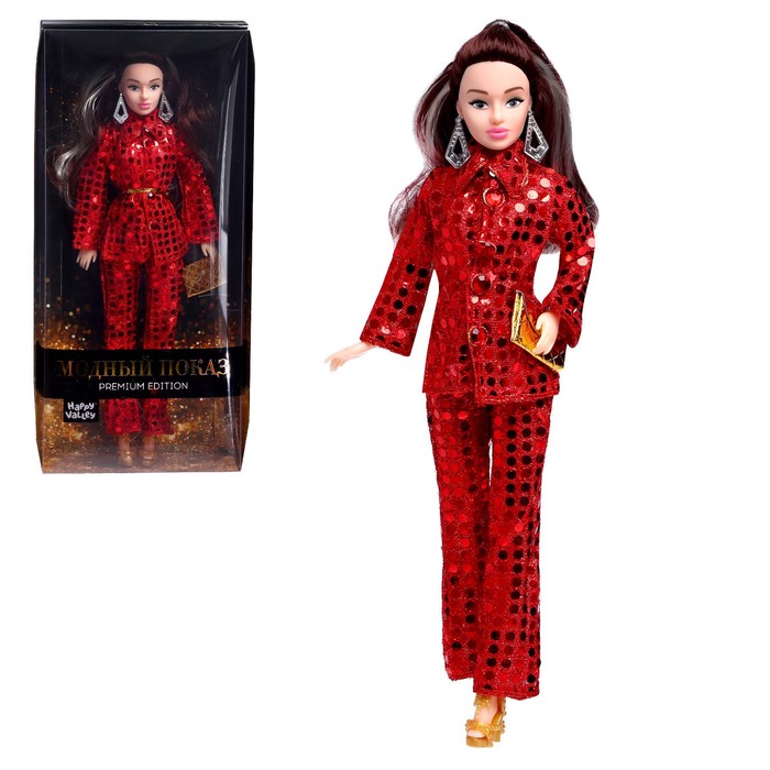 Кукла-модель шарнирная «Ксения - Модный показ» в красном костюме - фото 1908787773
