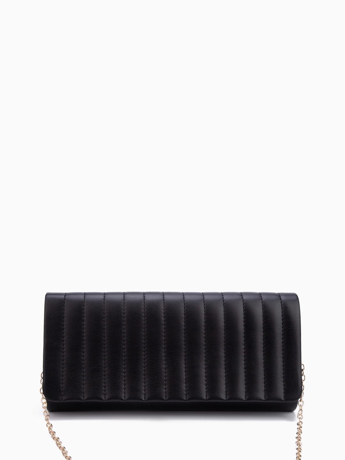 Сумка-клатч женская на магните, на серебристой цепочке, чёрная - Фото 1