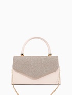 Сумка-клатч женская вечерняя на магните с ручкой, комбинированная, бежевая - Фото 7