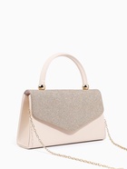 Сумка-клатч женская вечерняя на магните с ручкой, комбинированная, бежевая - Фото 5