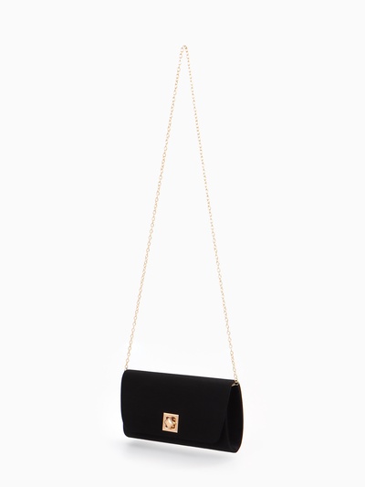 Сумка-клатч женская вечерняя на клапане, на длинной цепочке, однотонная, чёрная