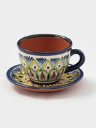 Чайная пара Риштанская Керамика «Цветы», 2 предмета: чашка 200 мл, блюдце, синяя - Фото 1