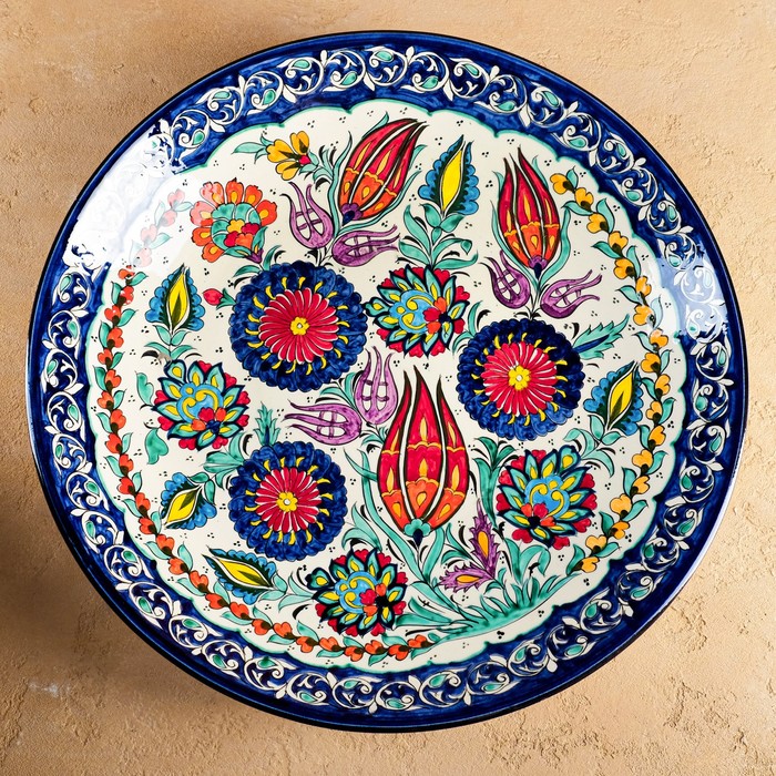 Ляган Риштанская Керамика "Цветы", 42 см, синий - фото 1905879387