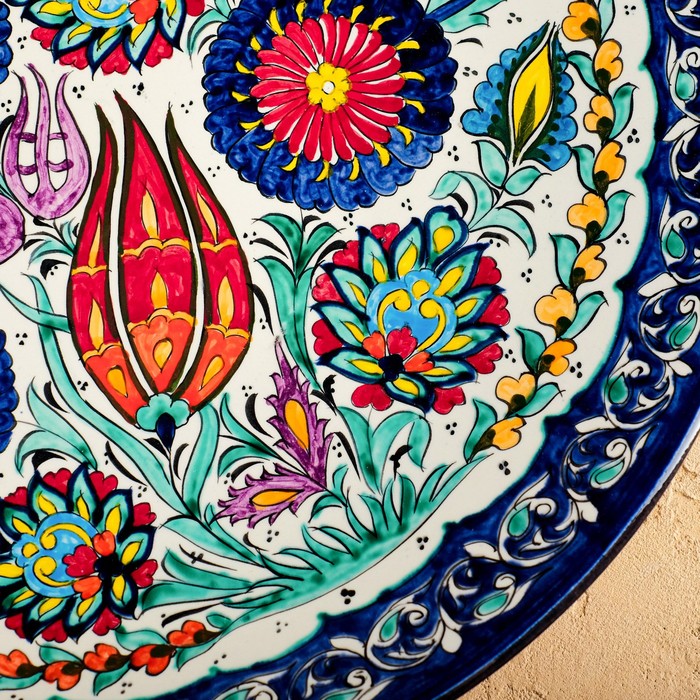 Ляган Риштанская Керамика "Цветы", 42 см, синий - фото 1905879388