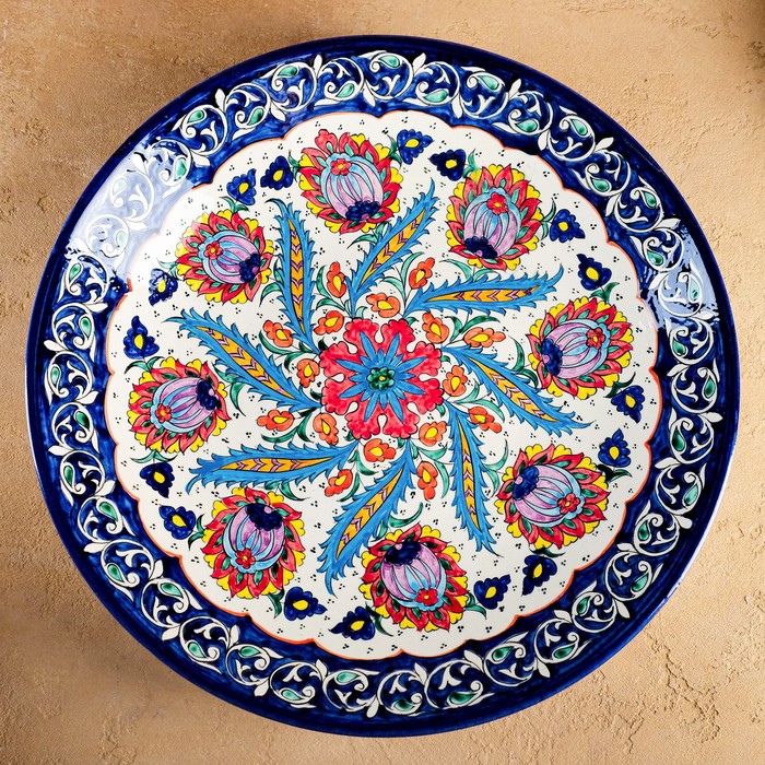 Ляган Риштанская Керамика "Цветы", 42 см, синий - фото 1905879389