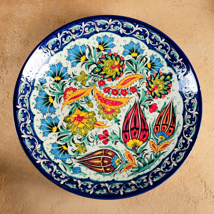 Ляган Риштанская Керамика "Цветы", 42 см, синий - фото 1905879390