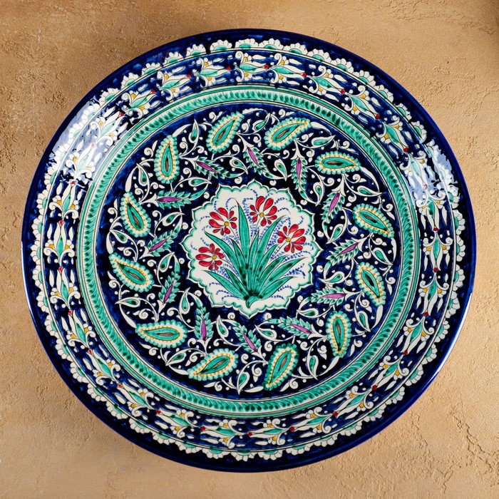 Ляган Риштанская Керамика "Цветы", 42 см, синий - фото 1905879391