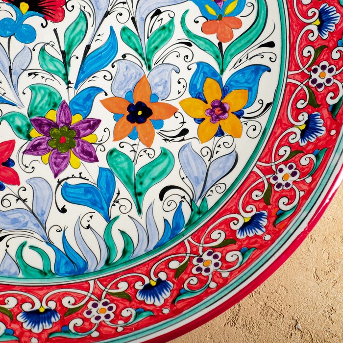Ляган Риштанская Керамика "Цветы", 42 см, микс - фото 1883780549