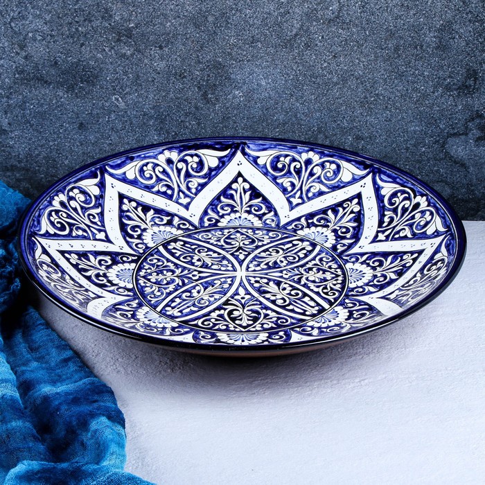 Ляган Риштанская Керамика "Цветы", 42 см, синий - фото 1905879453