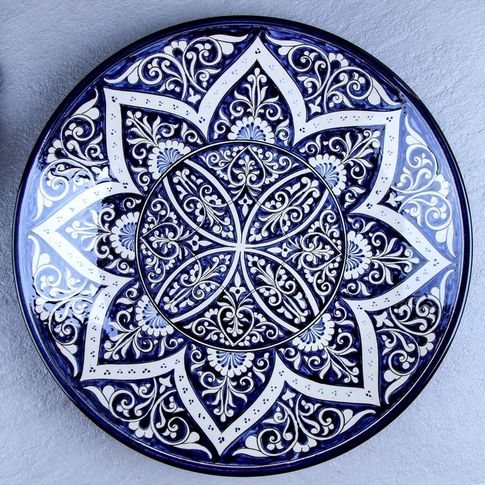 Ляган Риштанская Керамика "Цветы", 42 см, синий - фото 1905879454