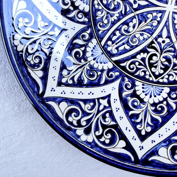 Ляган Риштанская Керамика "Цветы", 42 см, синий - фото 1905879455