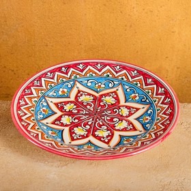 Тарелка Риштанская Керамика "Цветы",  23 см, красный