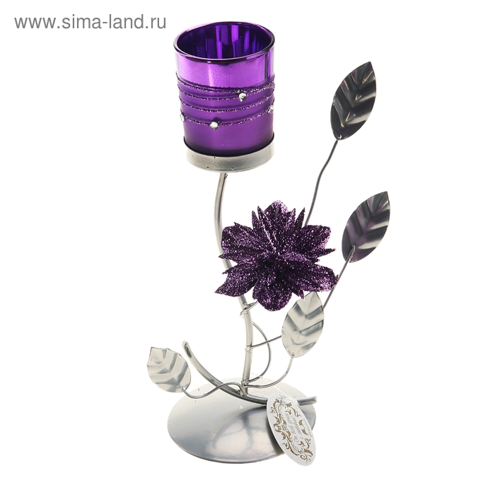 Подсвечник металл 1 свеча "Цветок" 12,5 х 9 х 25,5 см, сиреневый - Фото 1