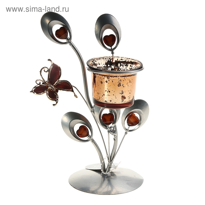 Подсвечник металл 1 свеча "Бабочки в полёте" 9 х 12,5 х 22,5 см, кофейный - Фото 1