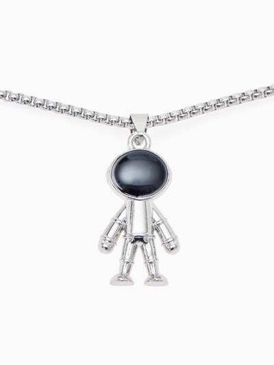 Кулон «Космонавт» человечек, чёрный в серебре, 70 см