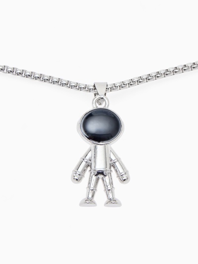 Кулон «Космонавт» человечек, чёрный в серебре, 70 см