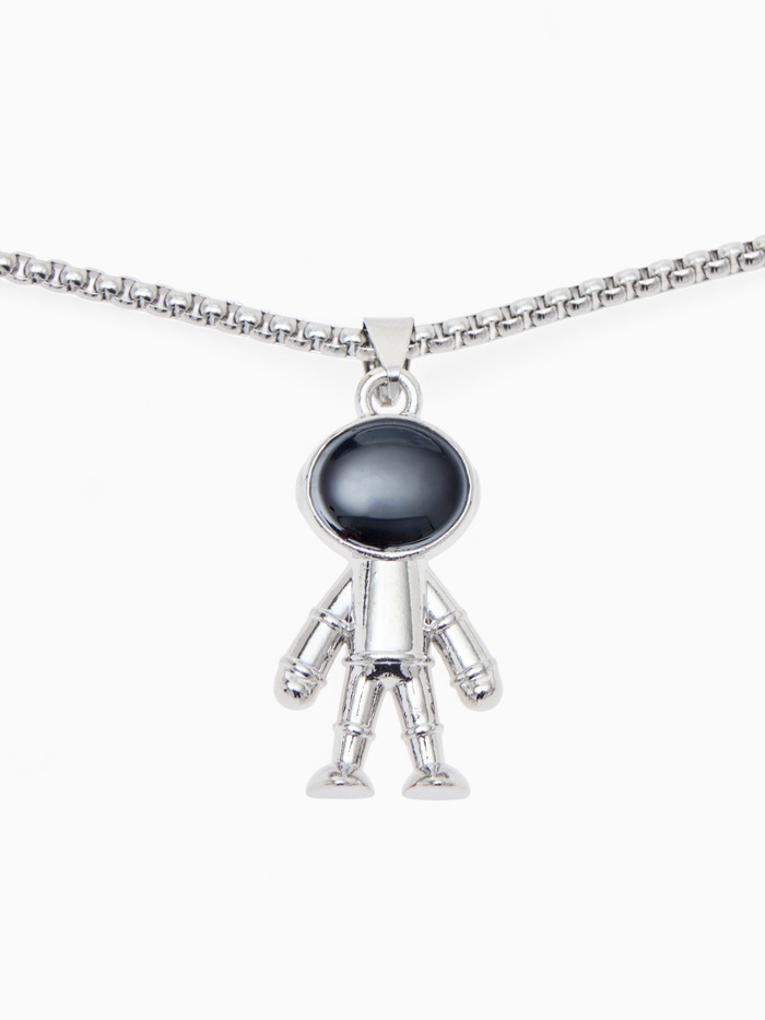 Кулон «Космонавт» человечек, чёрный в серебре, 70 см - Фото 1