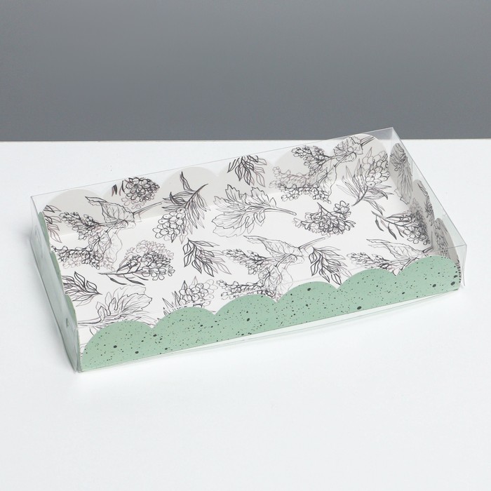 Коробка для печенья, кондитерская упаковка с PVC крышкой, «Грозди», 10.5 х 21 х 3 см