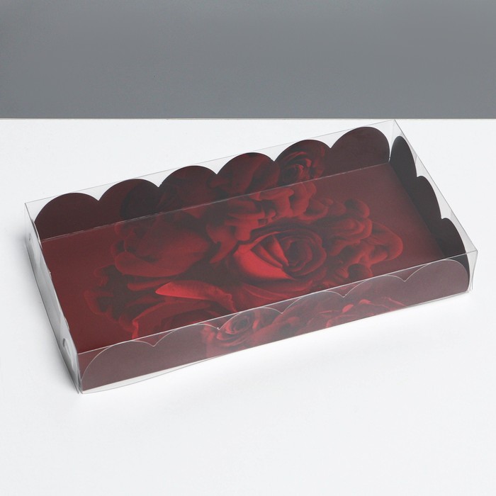 Коробка для печенья, кондитерская упаковка с PVC крышкой, «Розы», 10.5 х 21 х 3 см - Фото 1