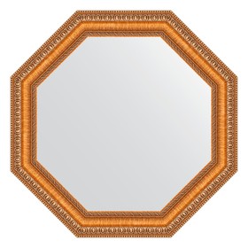 Зеркало в багетной раме, золотые бусы на бронзе 60 мм, 51,6х51,6 см
