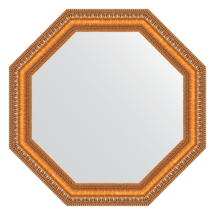 Зеркало в багетной раме, золотые бусы на бронзе 60 мм, 51,6х51,6 см