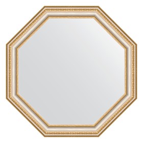 Зеркало в багетной раме, золотые бусы на серебре 60 мм, 61,6х61,6 см