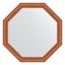 Зеркало в багетной раме, бронзовые бусы на дереве 60 мм, 66x66 см