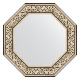 Зеркало в багетной раме, барокко серебро 106 мм, 70,4х70,4 см