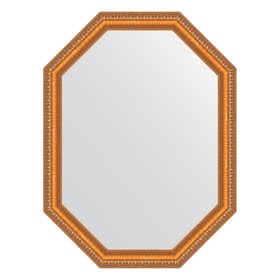 Зеркало в багетной раме, золотые бусы на бронзе 60 мм, 56x71 см