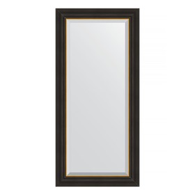 Зеркало с фацетом в багетной раме, черное дерево с золотом 71 мм, 54x114 см