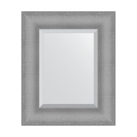 Зеркало с фацетом в багетной раме, серебряная кольчуга 88 мм, 47x57 см