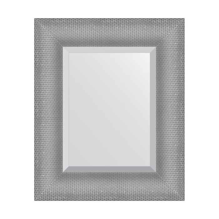 Зеркало с фацетом в багетной раме, серебряная кольчуга 88 мм, 47x57 см - Фото 1