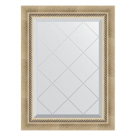 Зеркало с гравировкой в багетной раме, состаренное серебро с плетением 70 мм, 53x71 см