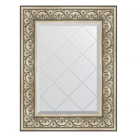 Зеркало с гравировкой в багетной раме, барокко серебро 106 мм, 60x77 см