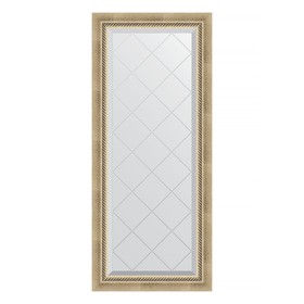Зеркало с гравировкой в багетной раме, состаренное серебро с плетением 70 мм, 53x123 см