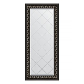 Зеркало с гравировкой в багетной раме, черный ардеко 81 мм, 55x124 см