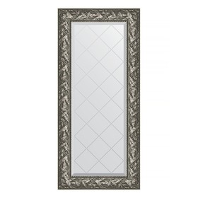 Зеркало с гравировкой в багетной раме, византия серебро 99 мм, 59x128 см