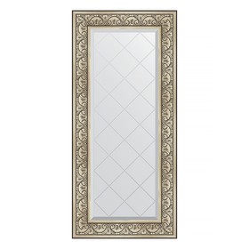 Зеркало с гравировкой в багетной раме, барокко серебро 106 мм, 60x130 см