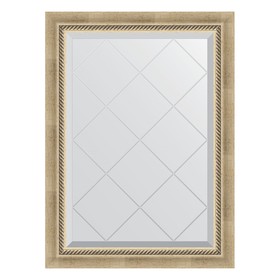 Зеркало с гравировкой в багетной раме, состаренное серебро с плетением 70 мм, 63x86 см