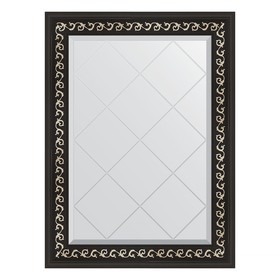 Зеркало с гравировкой в багетной раме, черный ардеко 81 мм, 65x87 см