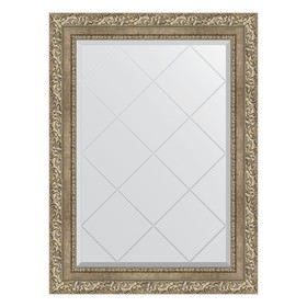 Зеркало с гравировкой в багетной раме, виньетка античное серебро 85 мм, 65x87 см