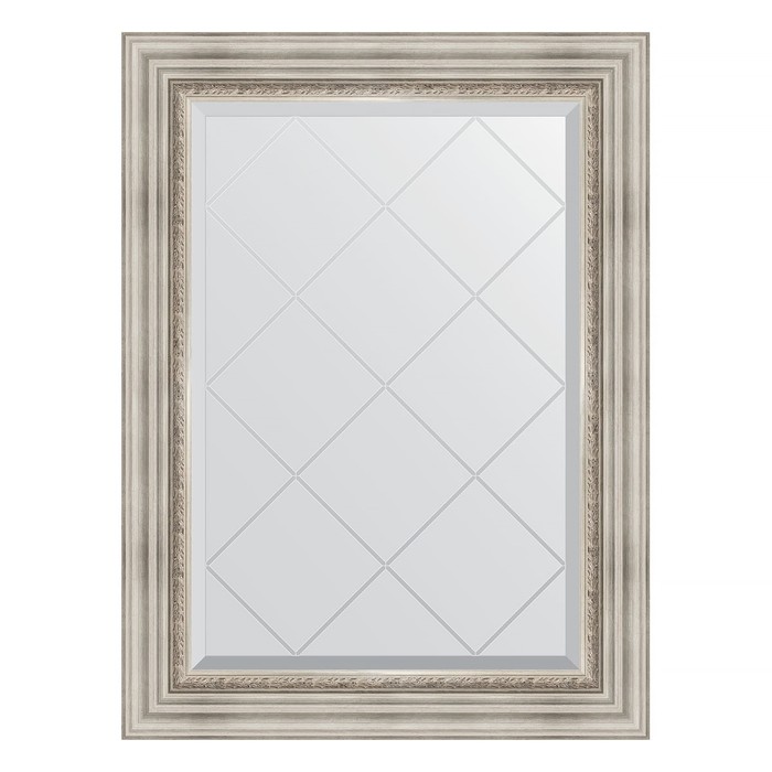 Зеркало с гравировкой в багетной раме, римское серебро 88 мм, 66x89 см