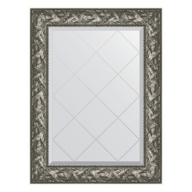 Зеркало с гравировкой в багетной раме, византия серебро 99 мм, 69x91 см