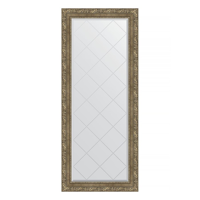 Зеркало с гравировкой в багетной раме, виньетка античная латунь 85 мм, 65x155 см - Фото 1
