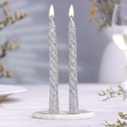 Набор свечей витых, 1,5х 15 см, 2 штуки, блестка, серебро - фото 1390784
