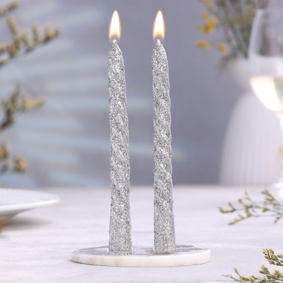 Набор свечей витых, 1.5×15 см, 2 шт., блестки, серебро