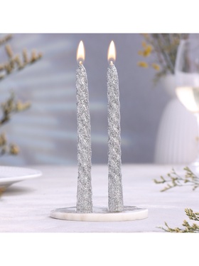 Набор свечей витых, 1.5×15 см, 2 шт., блестки, серебро