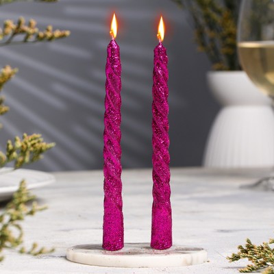 Набор свечей витых, 1.5×15 см, 2 шт., блестки, сиреневый
